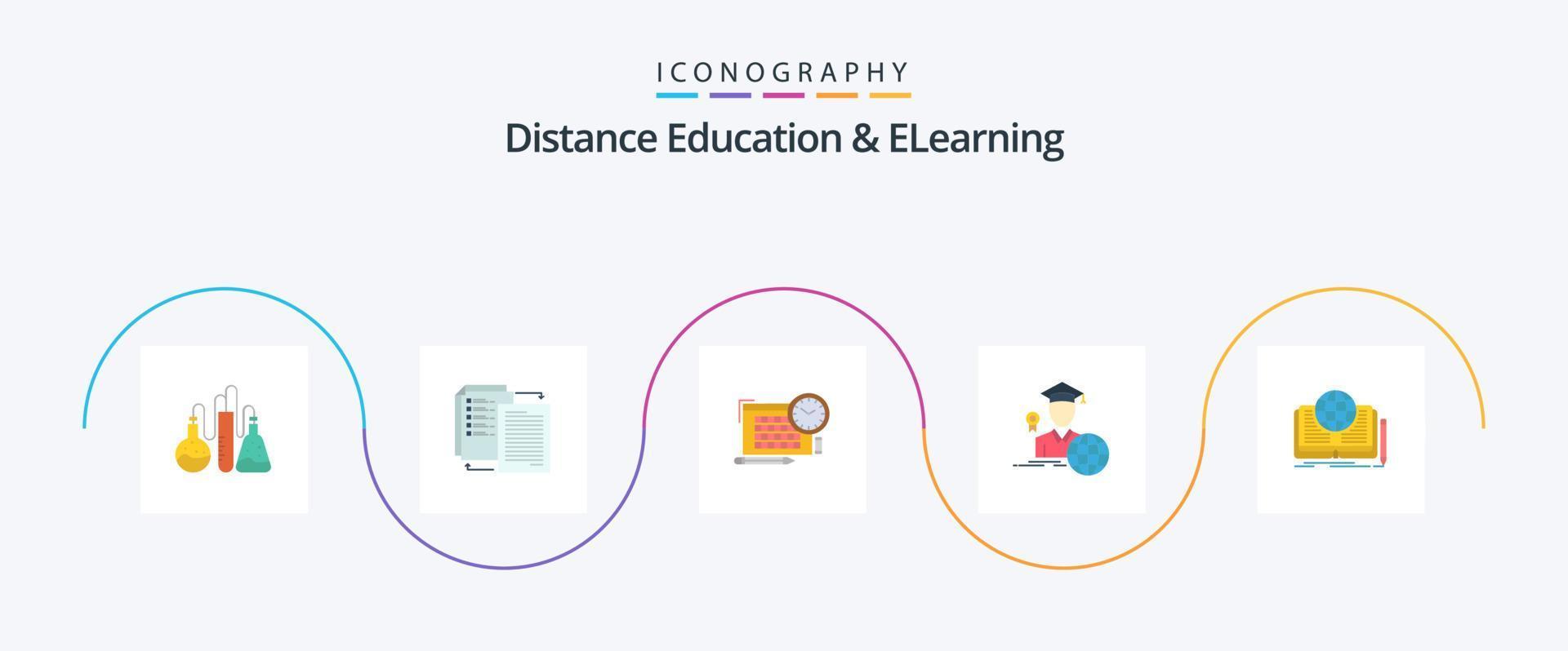 distance éducation et elearning plat 5 icône pack comprenant en écrivant. diplômé. Partagez-le. avatar. concentrer vecteur