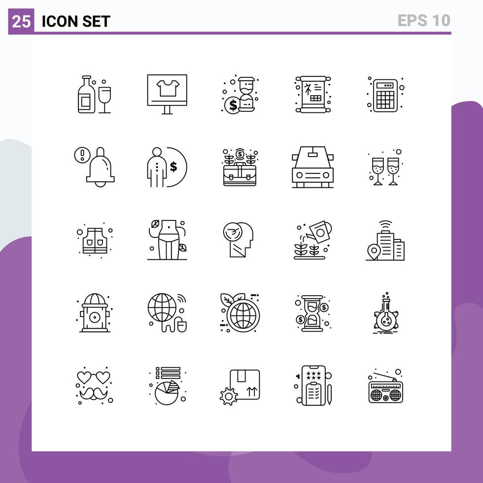 25 Créatif Icônes moderne panneaux et symboles de calculatrice signe e Nouveau année chinois modifiable vecteur conception éléments