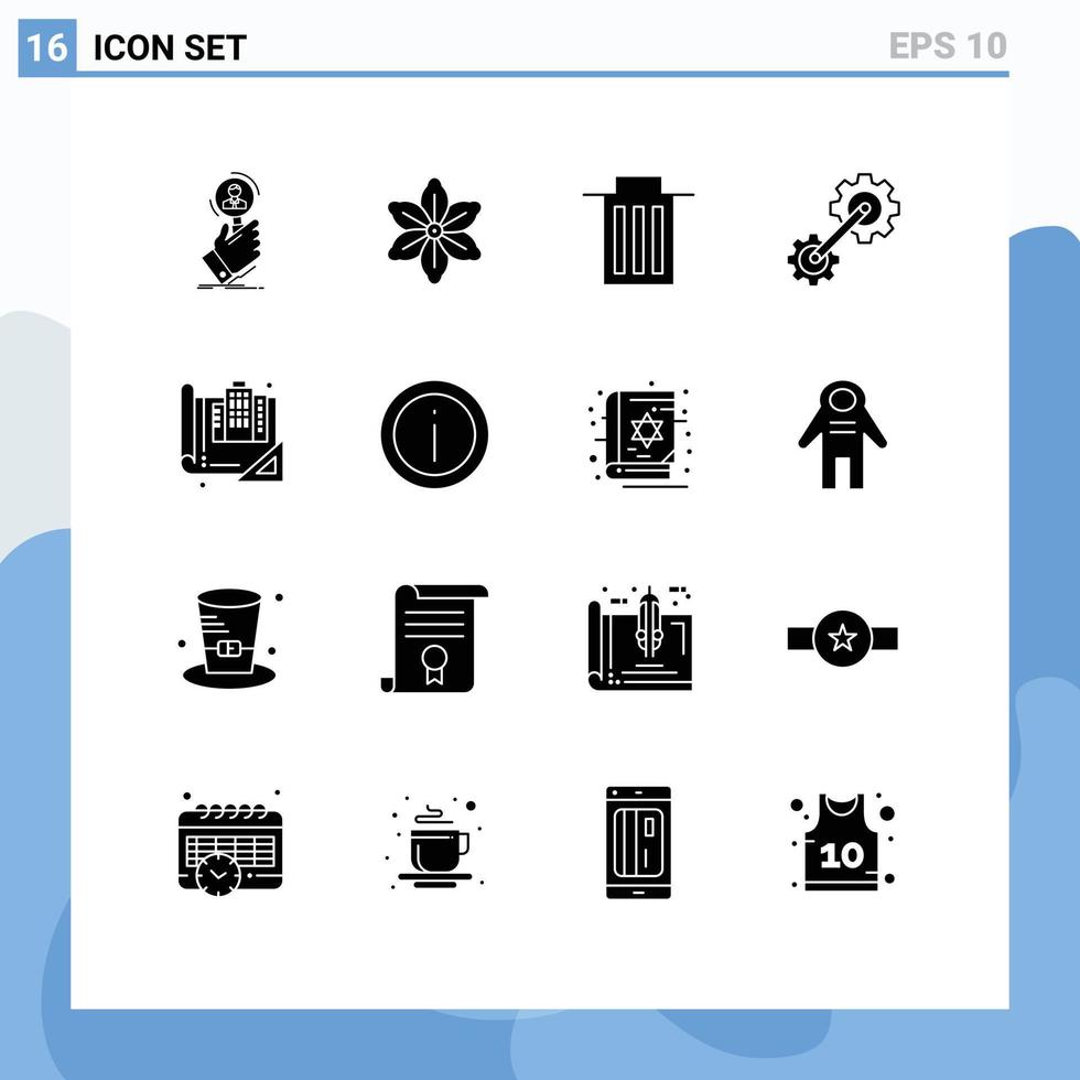 16 thématique vecteur solide glyphes et modifiable symboles de bâtiment ingénierie printemps roue dentée utilisateur modifiable vecteur conception éléments