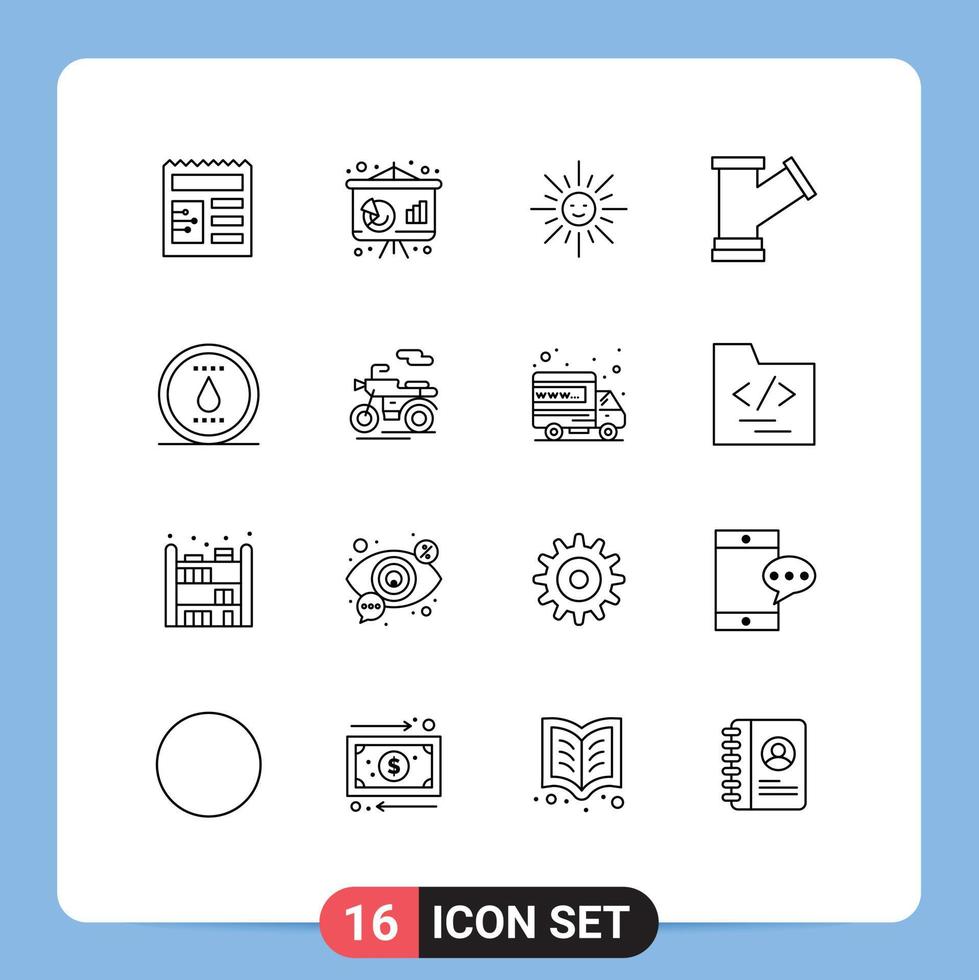 Stock vecteur icône pack de 16 ligne panneaux et symboles pour Puissance énergie lumière l'eau dodu modifiable vecteur conception éléments