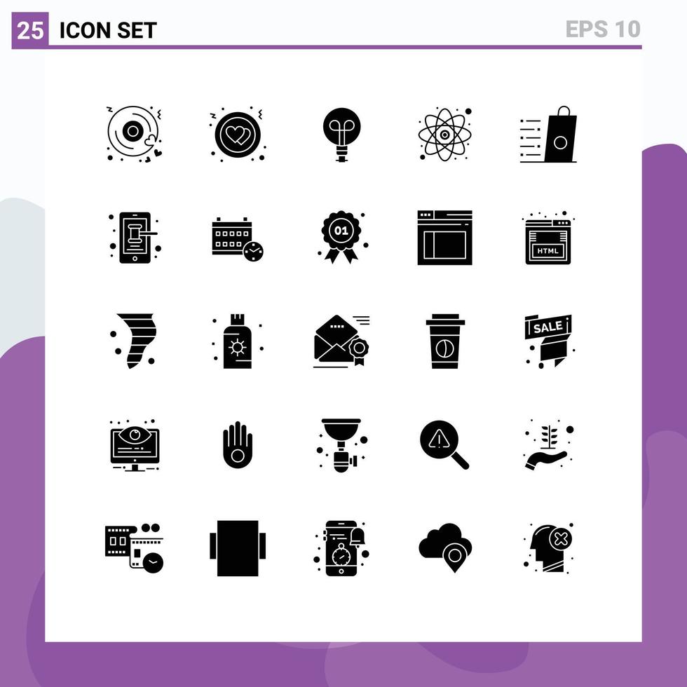 modifiable vecteur ligne pack de 25 Facile solide glyphes de magasin acheter lumière sac recherche modifiable vecteur conception éléments
