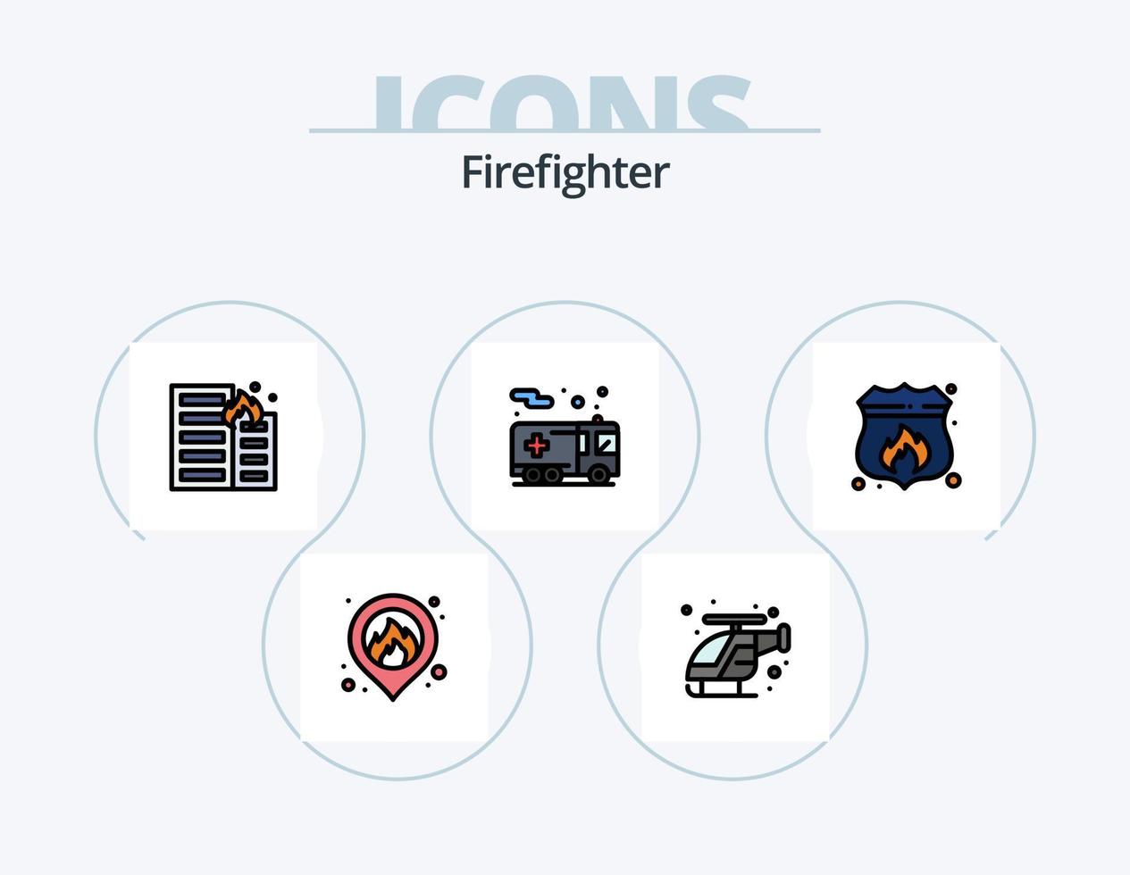 sapeur pompier ligne rempli icône pack 5 icône conception. hélicoptère. urgence. alerte. sapeur pompier. hache vecteur