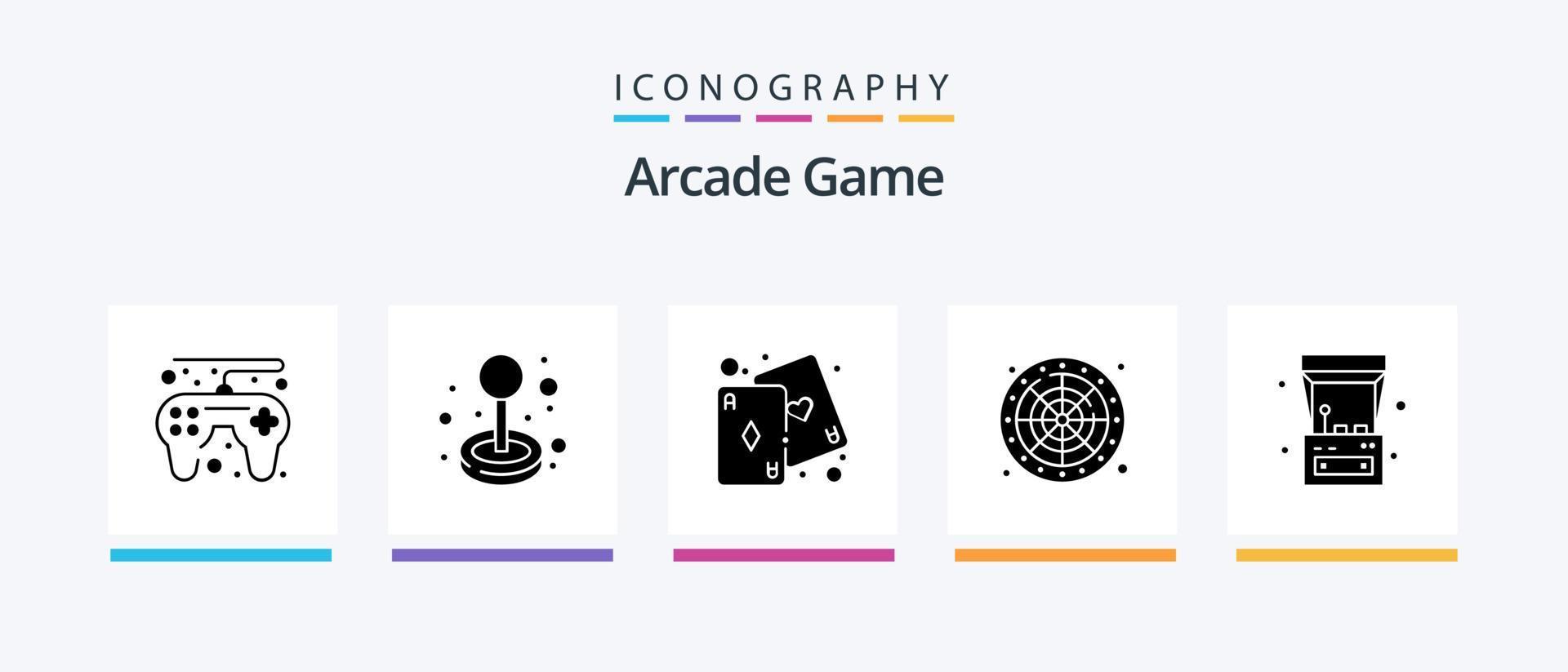 arcade glyphe 5 icône pack comprenant jeu. arcade machine. amusement. jouer. roue. Créatif Icônes conception vecteur