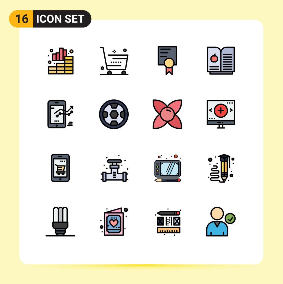 mobile interface plat Couleur rempli ligne ensemble de 16 pictogrammes de le progrès graphique achats graphique livre Pomme modifiable Créatif vecteur conception éléments