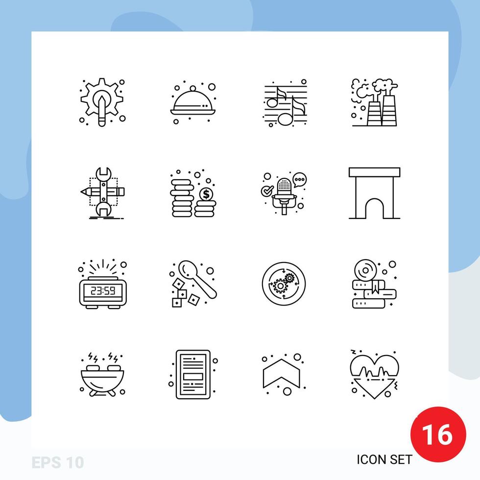 16 Créatif Icônes moderne panneaux et symboles de construire la pollution vaisselle gaz nuit modifiable vecteur conception éléments