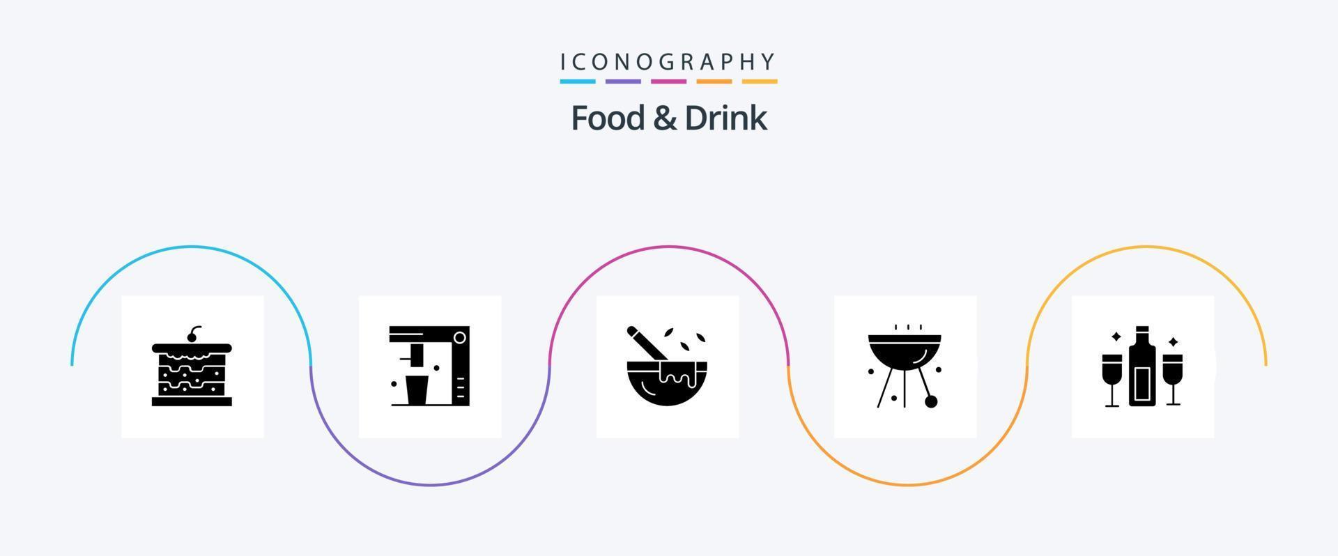 nourriture et boisson glyphe 5 icône pack comprenant café. barbecue. aliments. ustensiles de cuisine vecteur
