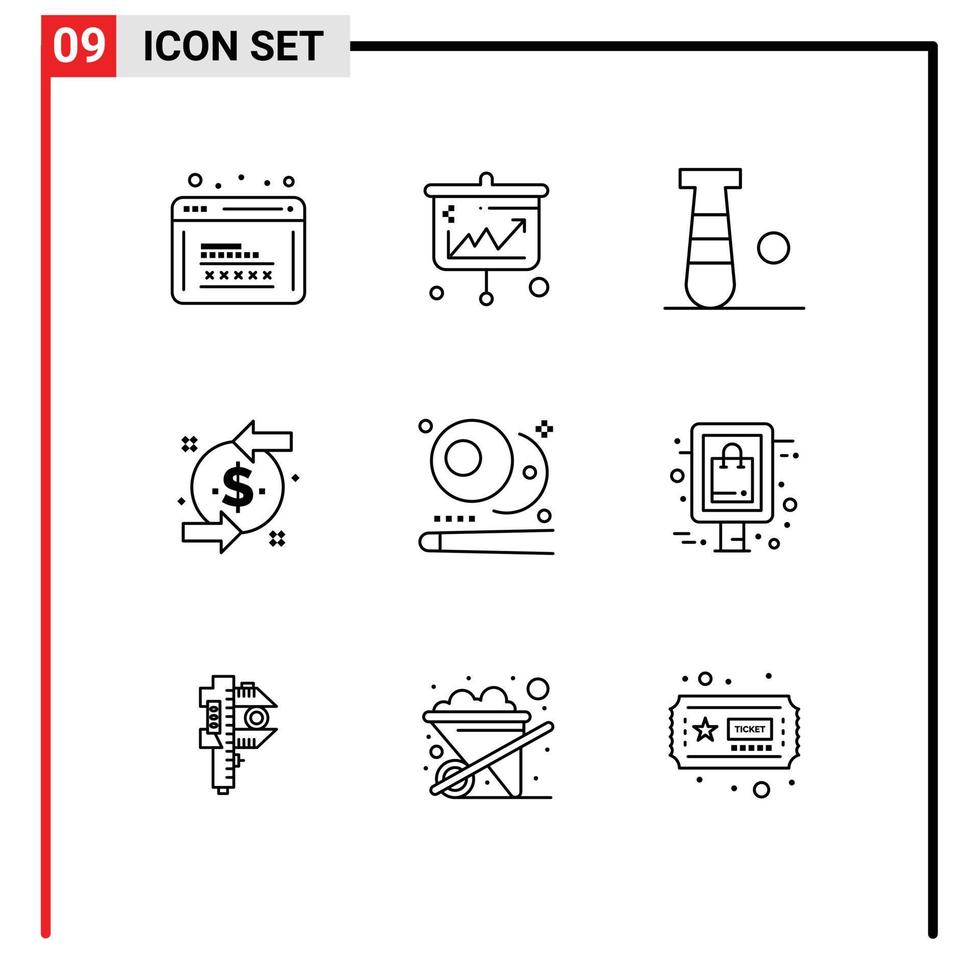 moderne ensemble de 9 grandes lignes pictogramme de investissement rétrofacturation affaires retour Jeu modifiable vecteur conception éléments