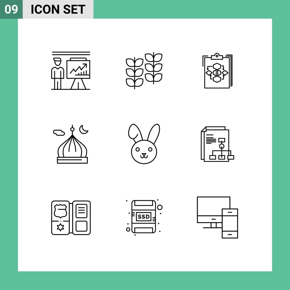 Stock vecteur icône pack de 9 ligne panneaux et symboles pour masjid flux de travail croissance travail couler modifiable vecteur conception éléments