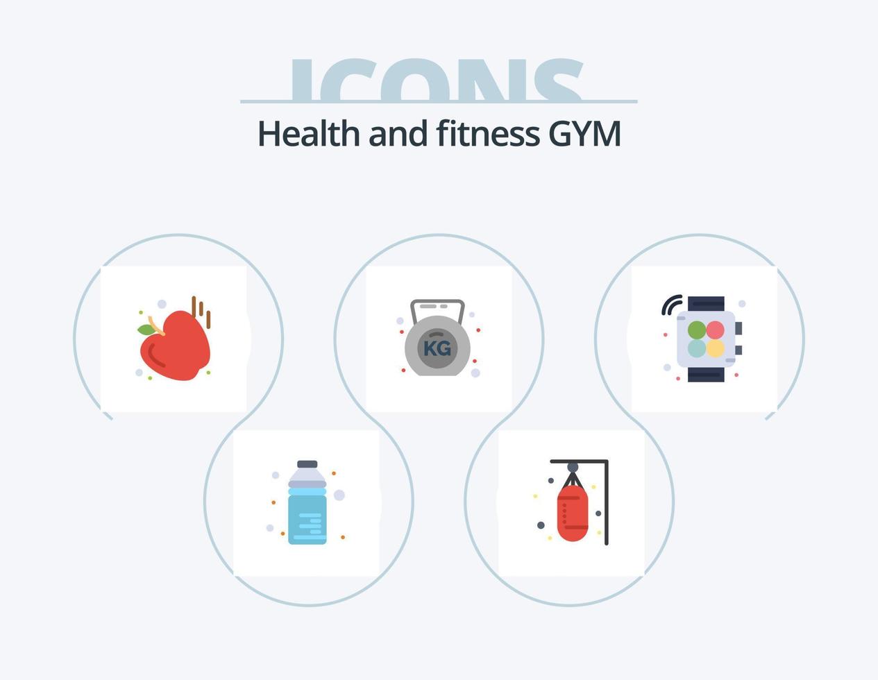 Gym plat icône pack 5 icône conception. salle de sport. montre. des sports. salle de sport. haltère vecteur