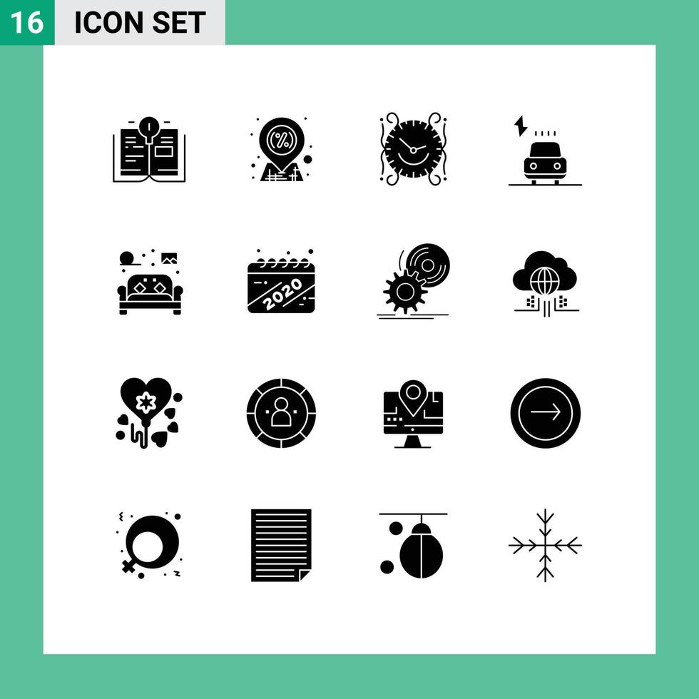 Stock vecteur icône pack de 16 ligne panneaux et symboles pour meubles Puissance temps électrique voiture modifiable vecteur conception éléments