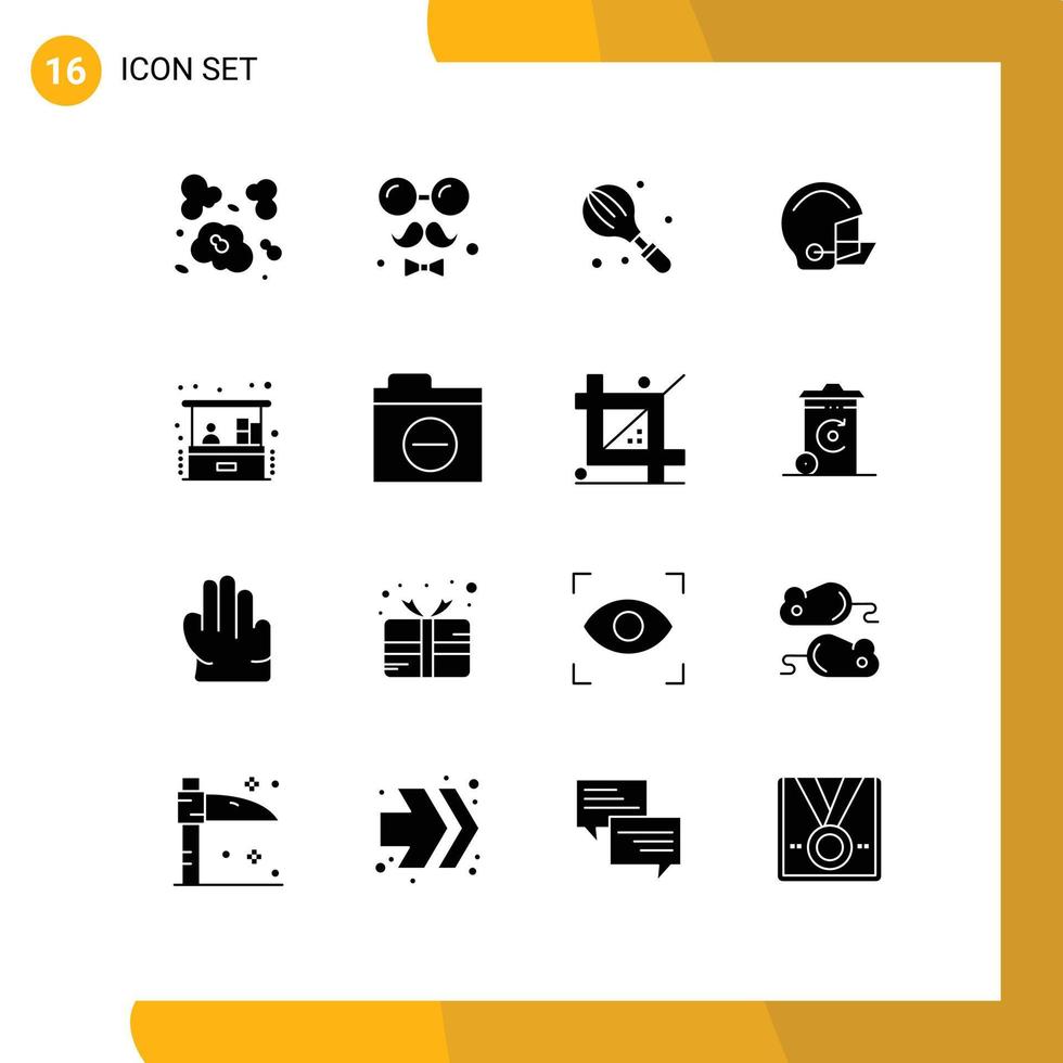 pictogramme ensemble de 16 Facile solide glyphes de casque équipement l'amour américain cuisine modifiable vecteur conception éléments