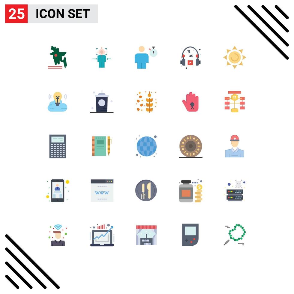25 utilisateur interface plat Couleur pack de moderne panneaux et symboles de plage casque de musique avatar loisir minuteur modifiable vecteur conception éléments