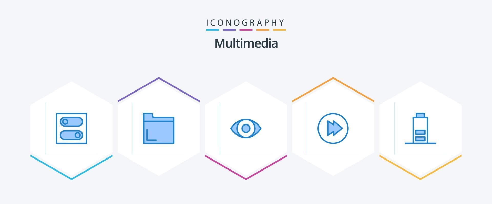 multimédia 25 bleu icône pack comprenant . panorama. . moitié vecteur
