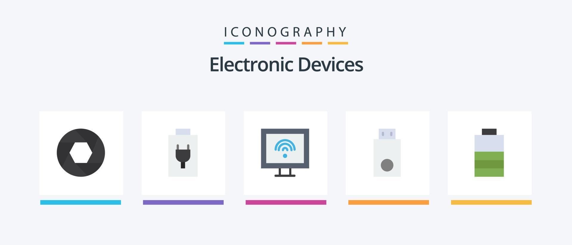 dispositifs plat 5 icône pack comprenant électrique. technologie. l'Internet. des produits. dongle. Créatif Icônes conception vecteur