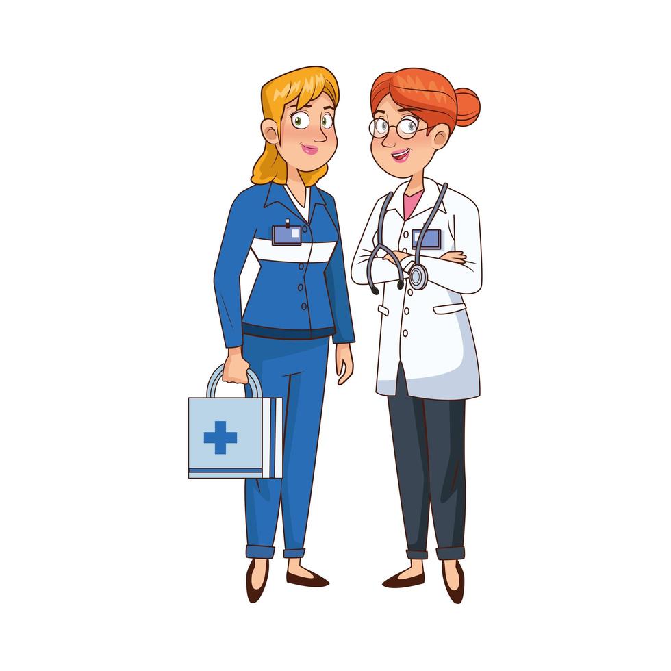 Médecin professionnel et personnages avatars paramédicaux vecteur