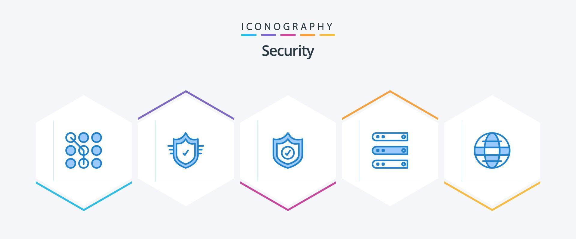 Sécurité 25 bleu icône pack comprenant globe. réseau. cocher. hébergement. base de données vecteur