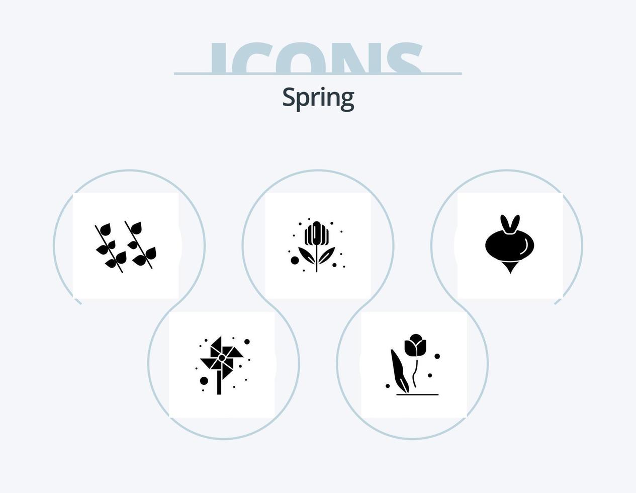 printemps glyphe icône pack 5 icône conception. légume. aliments. écologie. été. fleur vecteur