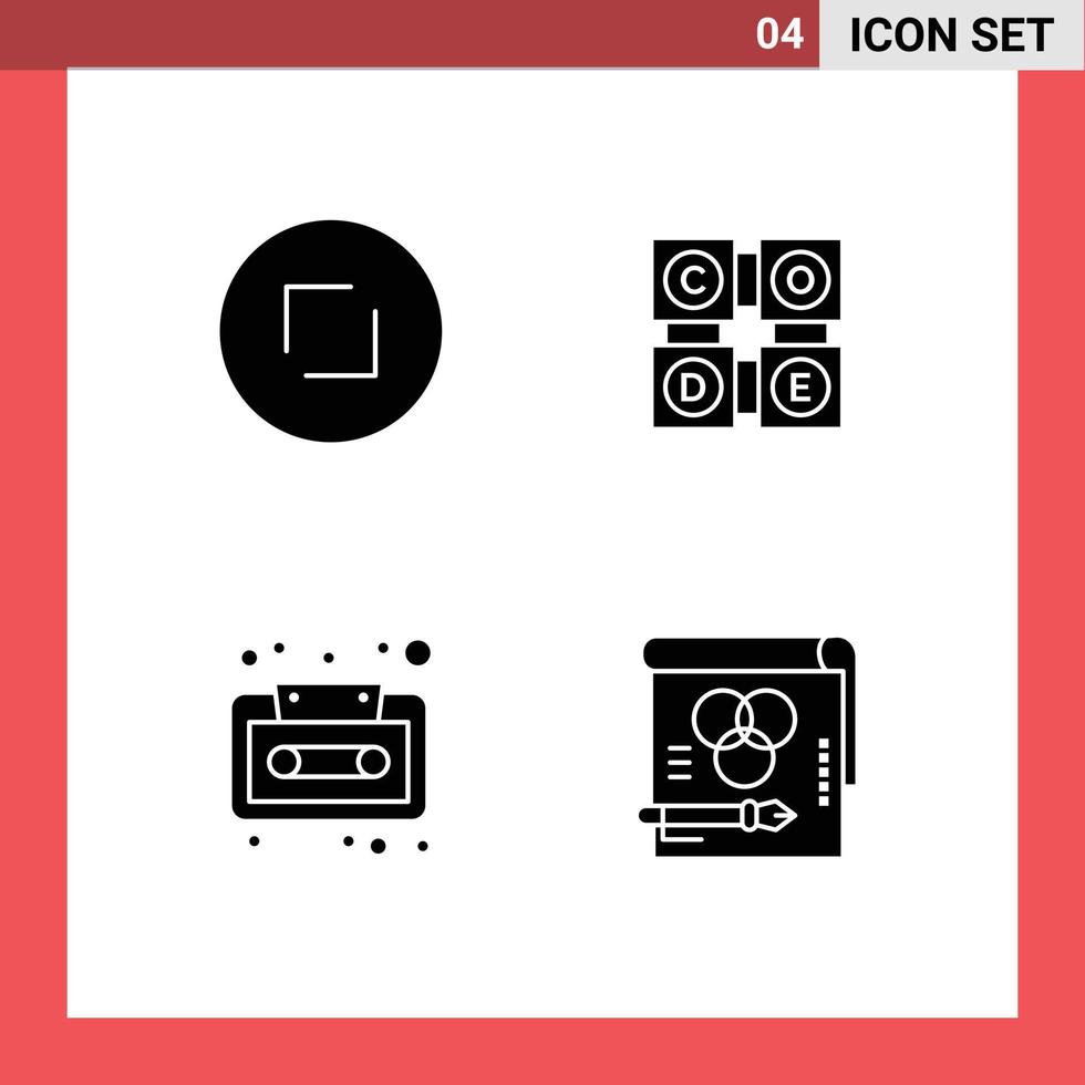 mobile interface solide glyphe ensemble de pictogrammes de flèches l'audio cassette Zoom code apprentissage ruban modifiable vecteur conception éléments