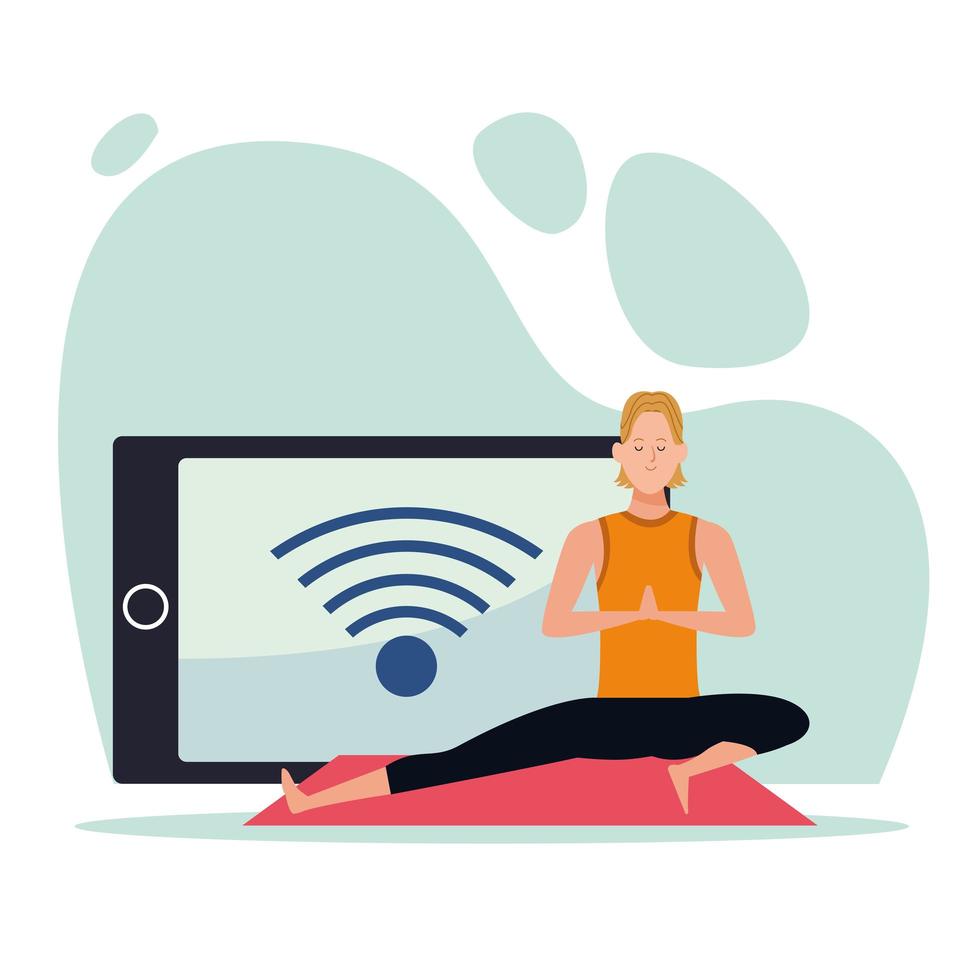 femme pratiquant le yoga en ligne pour la quarantaine vecteur