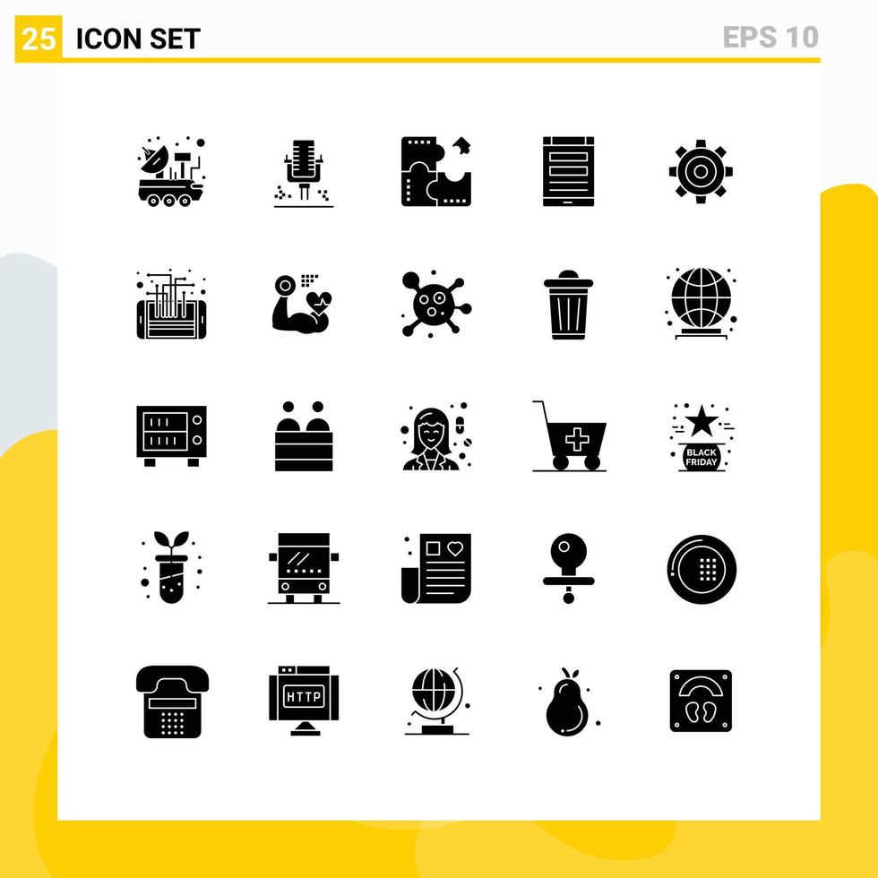 groupe de 25 solide glyphes panneaux et symboles pour téléphone intelligent l'Internet enregistrement lien scie sauteuse modifiable vecteur conception éléments