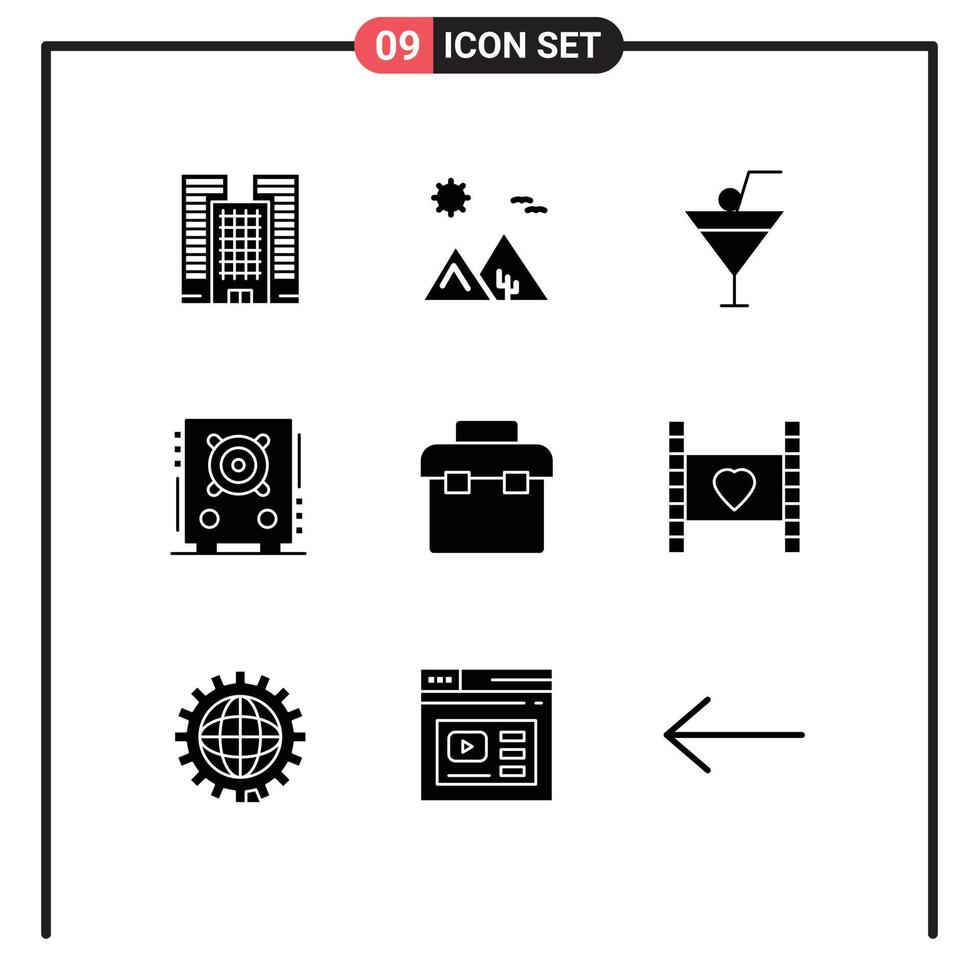 modifiable vecteur ligne pack de 9 Facile solide glyphes de boîte à déjeuner boîte boisson orateur haut-parleur modifiable vecteur conception éléments