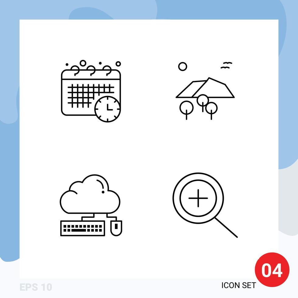 groupe de 4 ligne remplie plat couleurs panneaux et symboles pour calendrier clavier rendez-vous arbre nuage modifiable vecteur conception éléments