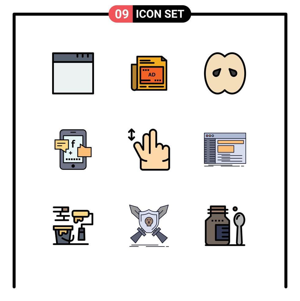 groupe de 9 moderne ligne remplie plat couleurs ensemble pour glisser geste épicerie numérique social modifiable vecteur conception éléments