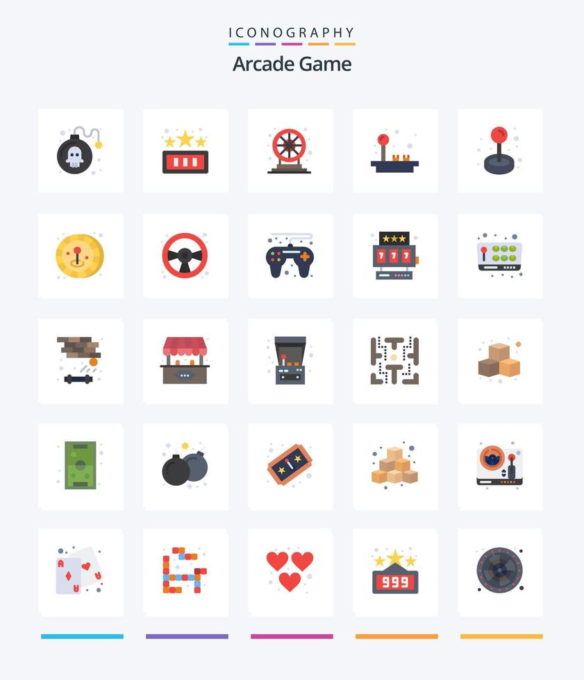 Créatif arcade 25 plat icône pack tel comme manette. jouer. roue. jeu. manette vecteur