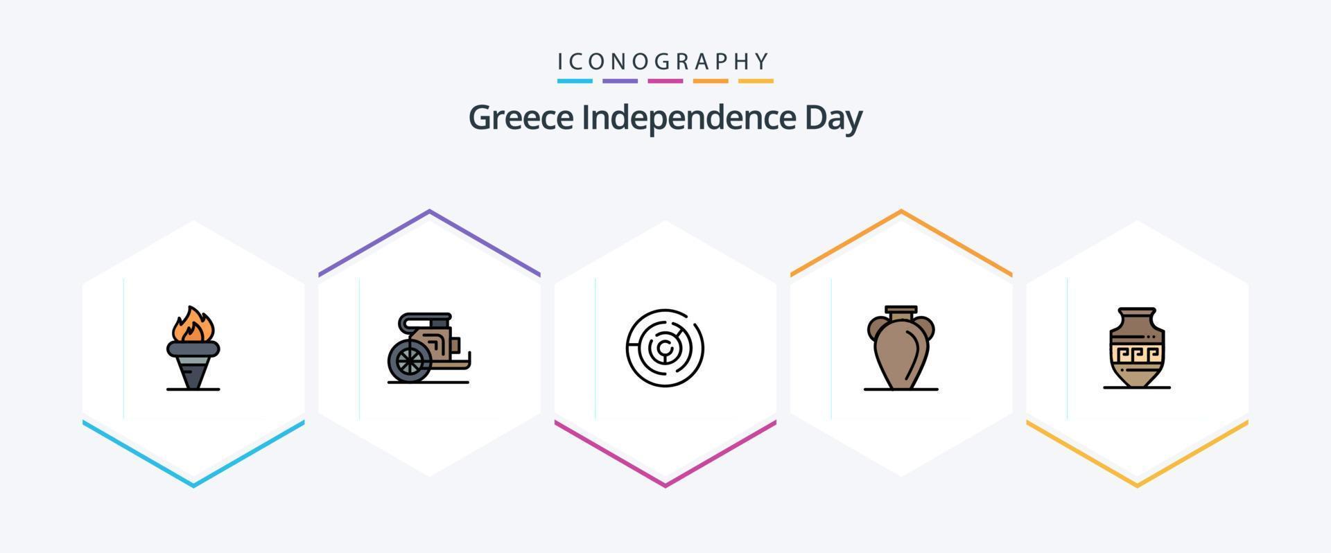 Grèce indépendance journée 25 ligne remplie icône pack comprenant nation. Grèce. prince. culture. labyrinthe vecteur