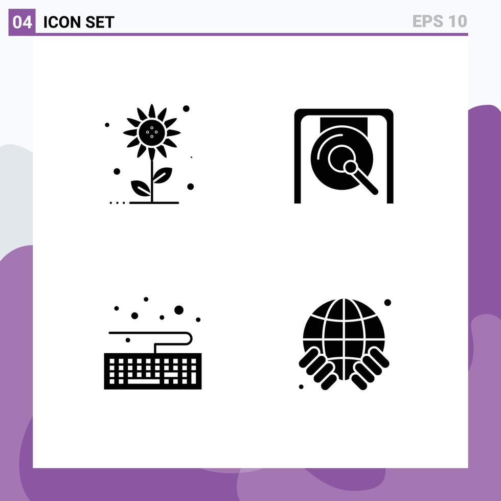 modifiable vecteur ligne pack de 4 Facile solide glyphes de sous fleur clavier printemps Chine Terre modifiable vecteur conception éléments