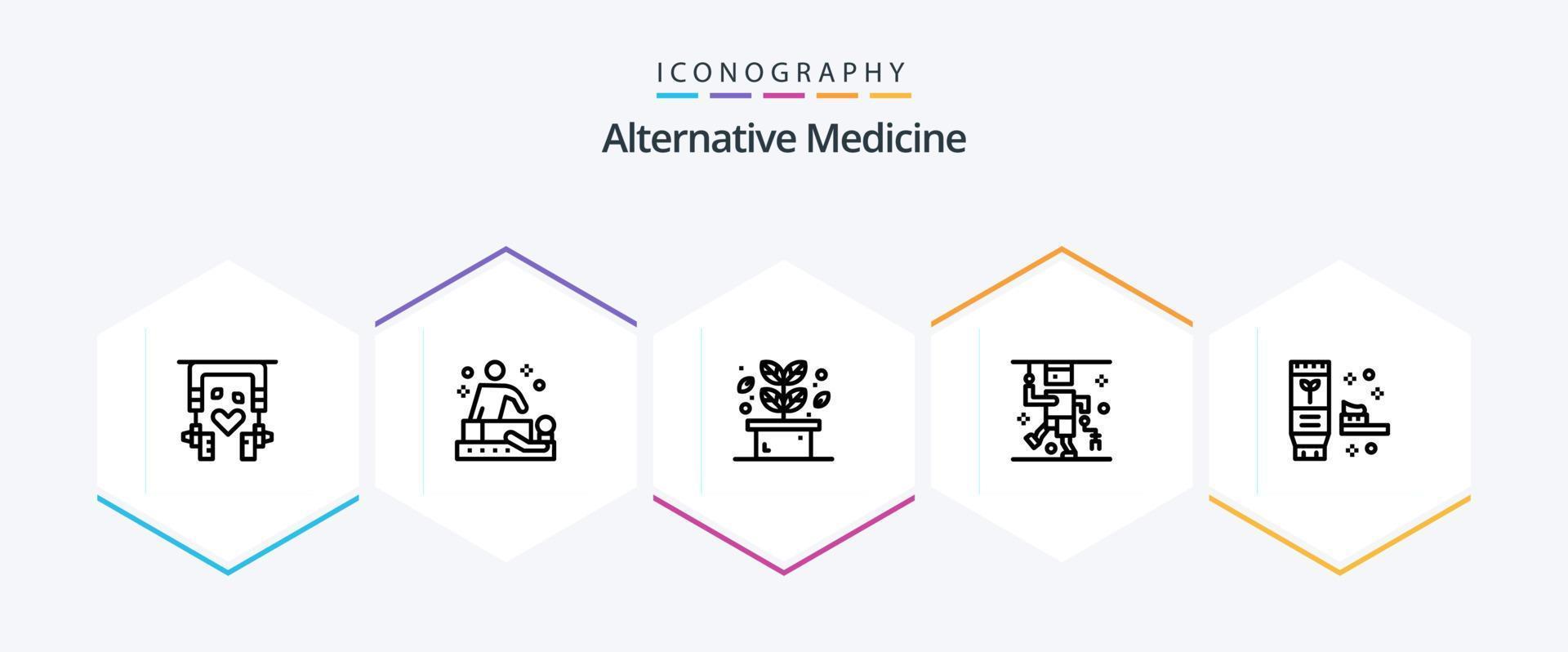 alternative médicament 25 ligne icône pack comprenant environnement. médical. herbe. blessure. accident vecteur