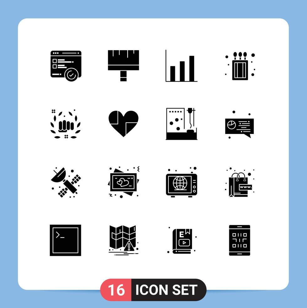 pack de 16 moderne solide glyphes panneaux et symboles pour la toile impression médias tel comme main bats toi la finance boxe Feu modifiable vecteur conception éléments