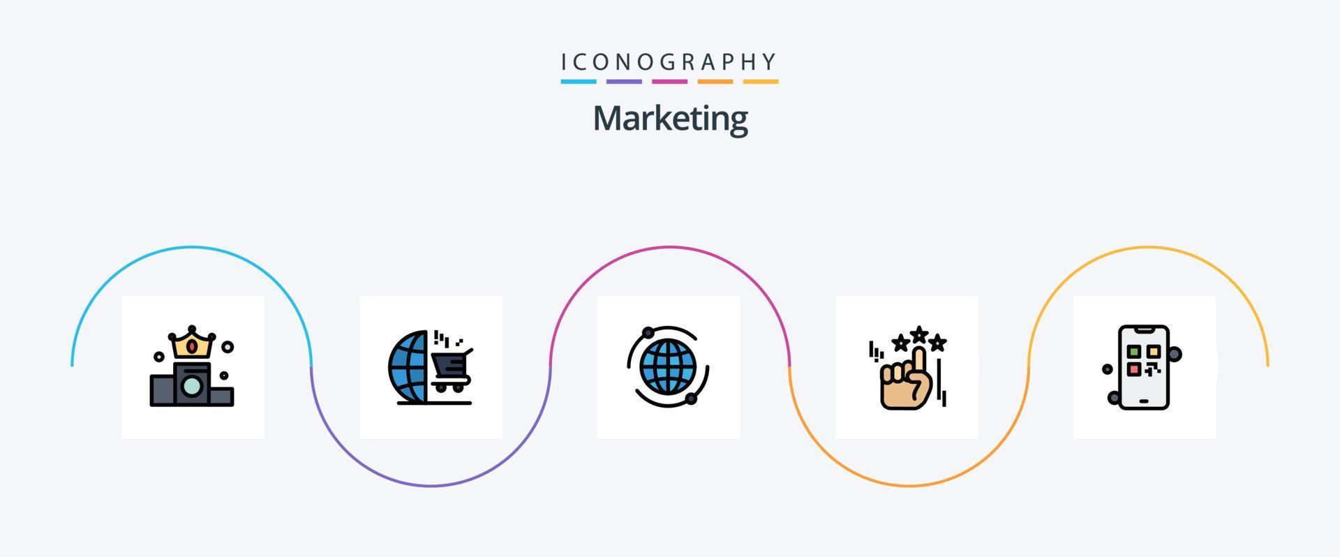commercialisation ligne rempli plat 5 icône pack comprenant payer. commercialisation. monde. croissance. regard vecteur