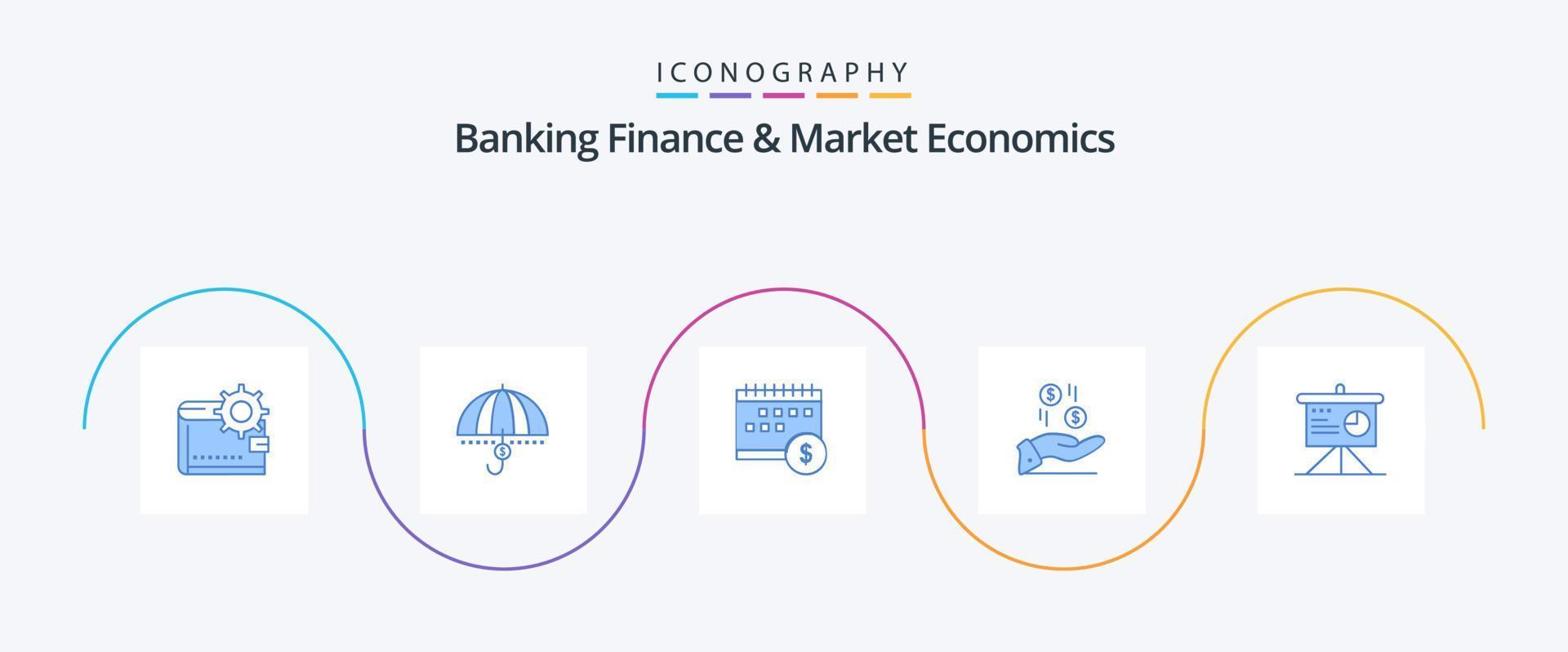 bancaire la finance et marché économie bleu 5 icône pack comprenant dollar. calendrier. finance. soutien. sécurité vecteur