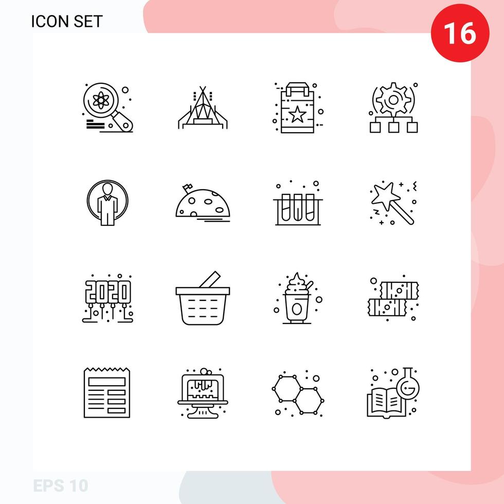 Stock vecteur icône pack de 16 ligne panneaux et symboles pour id serveur sac roue dentée réglage modifiable vecteur conception éléments