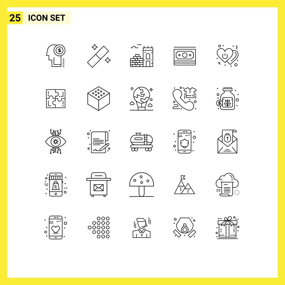 pictogramme ensemble de 25 Facile lignes de Puissance l'amour brique cœur argent modifiable vecteur conception éléments