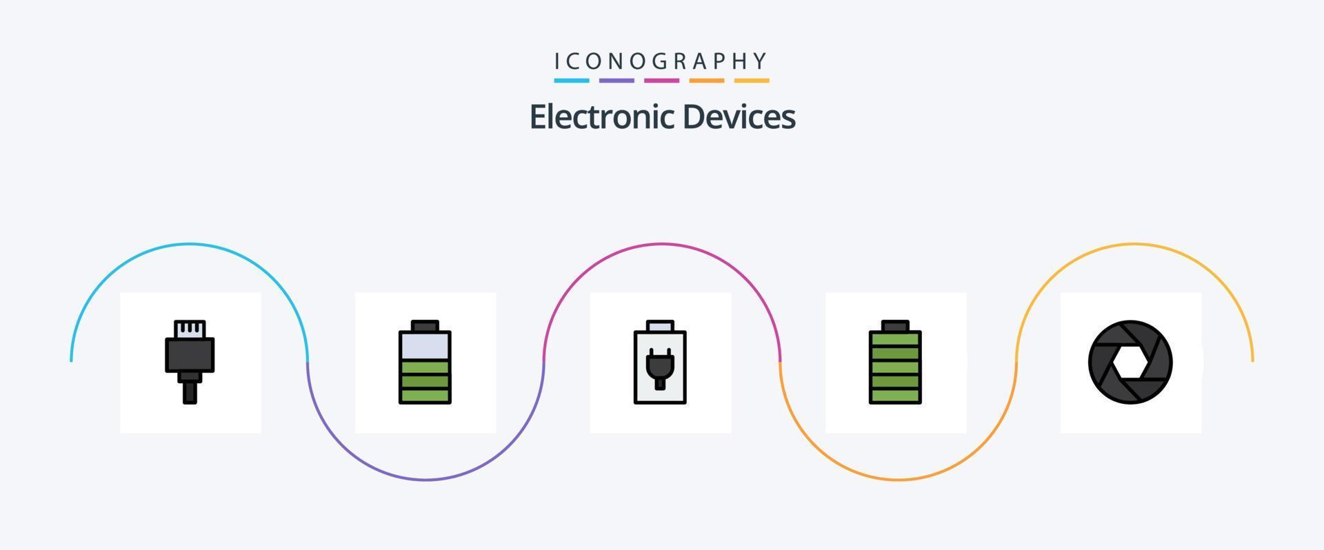 dispositifs ligne rempli plat 5 icône pack comprenant . photo. électrique. se concentrer. ouverture vecteur