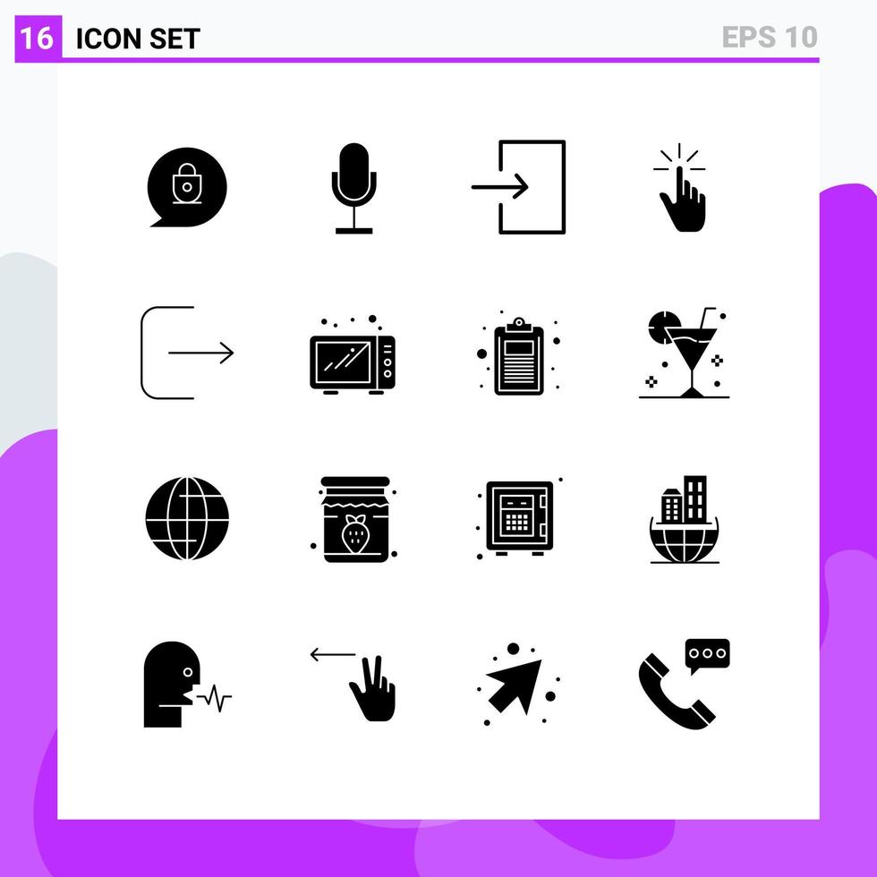 16 utilisateur interface solide glyphe pack de moderne panneaux et symboles de Se déconnecter main La Flèche gestes doigt modifiable vecteur conception éléments