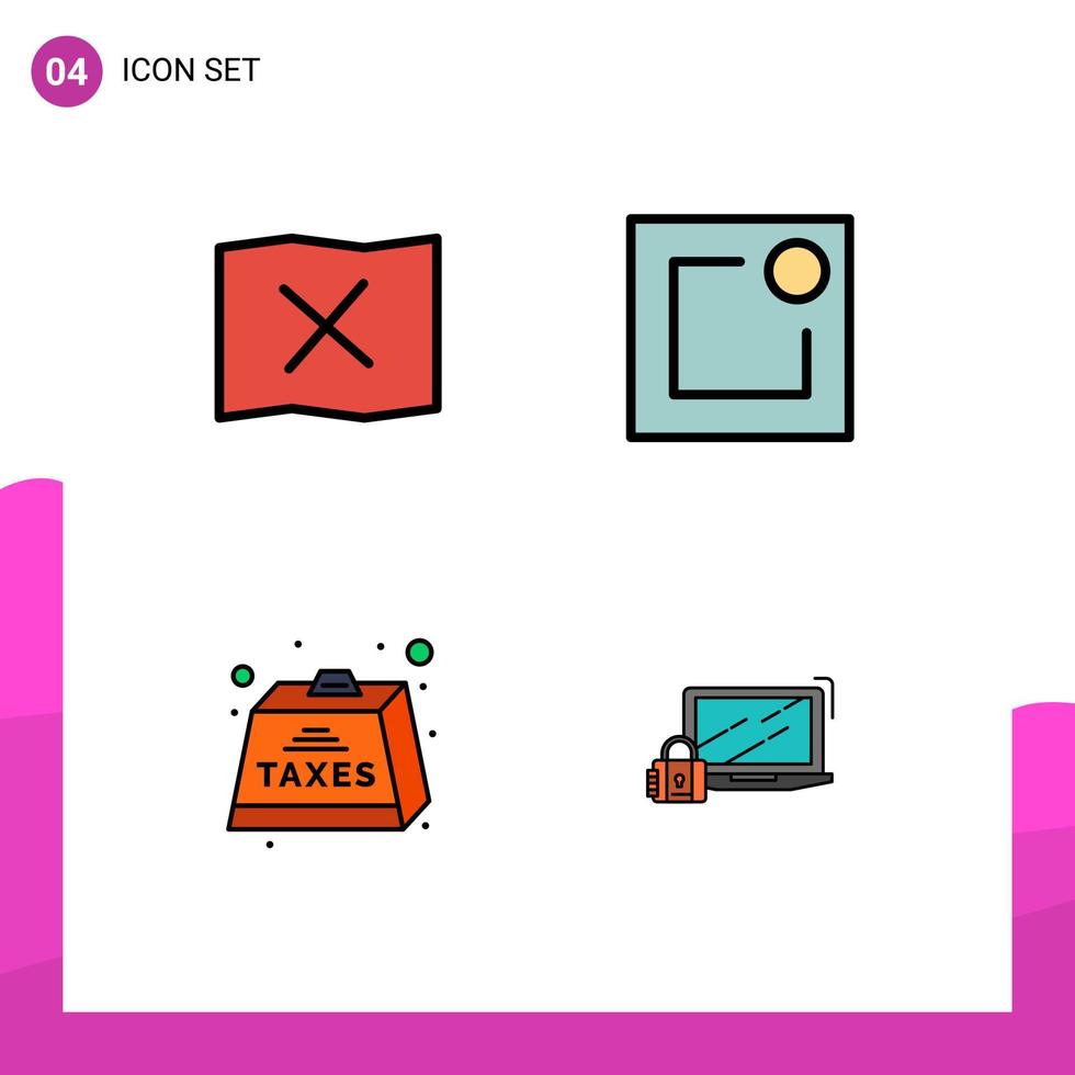 pictogramme ensemble de 4 Facile ligne remplie plat couleurs de emplacement payable activité charge ordinateur modifiable vecteur conception éléments