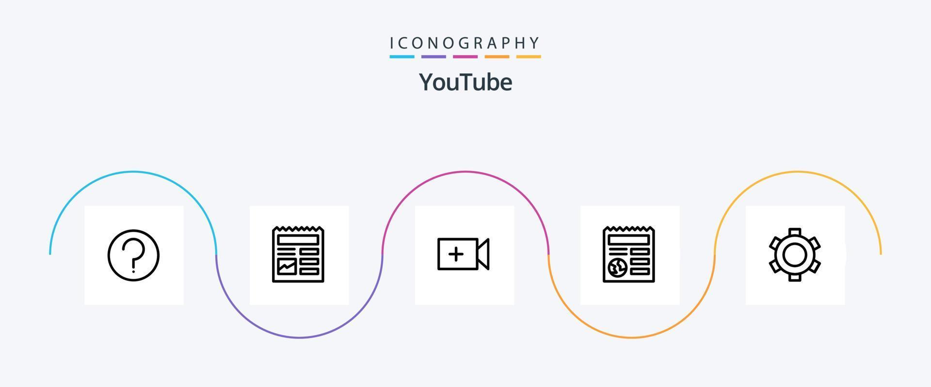 Youtube ligne 5 icône pack comprenant paramètre. basique. vidéo. ui. document vecteur