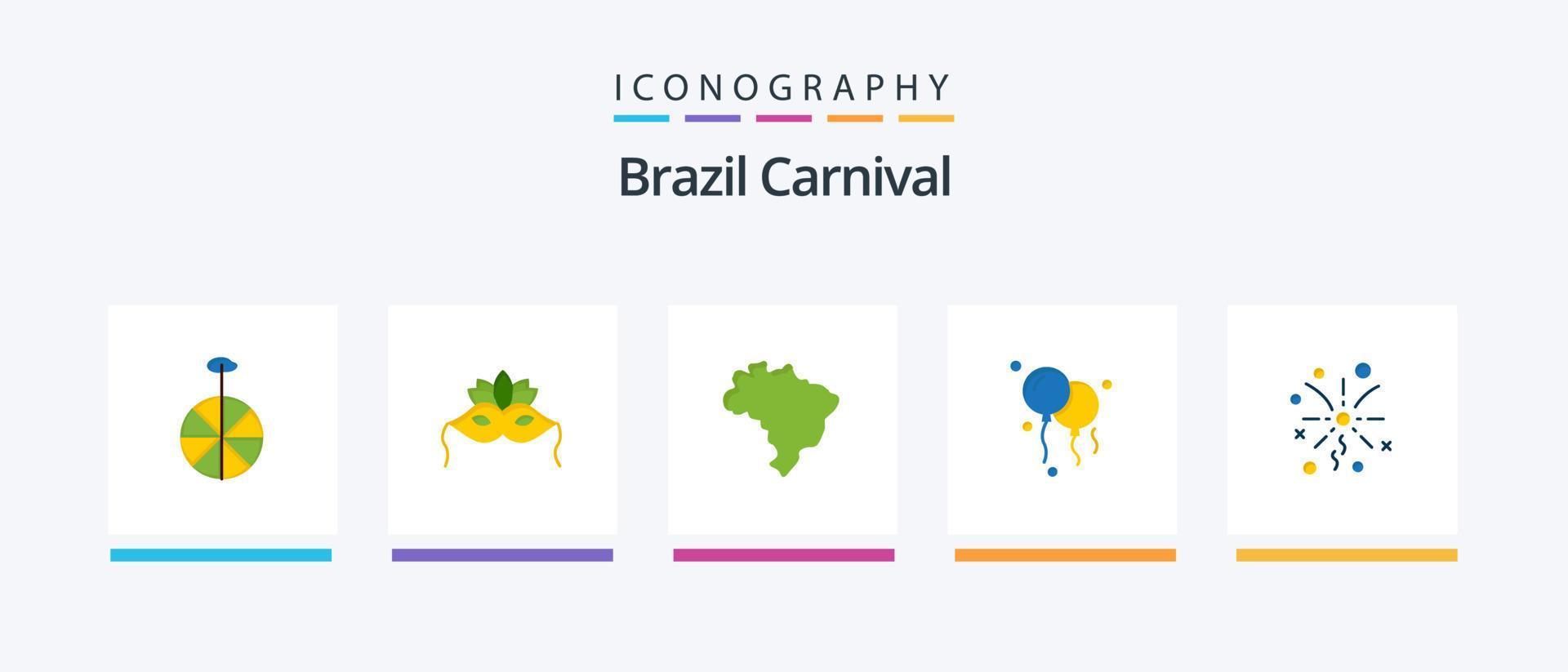 Brésil carnaval plat 5 icône pack comprenant pays. Brésil. costume. fête. brésilien. Créatif Icônes conception vecteur