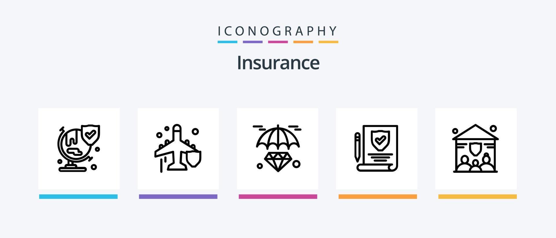 Assurance ligne 5 icône pack comprenant roues. lit. enfant. bouclier. assurance. Créatif Icônes conception vecteur