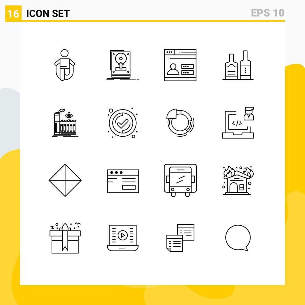 16 universel grandes lignes ensemble pour la toile et mobile applications bouteilles boisson enregistrer de l'alcool conception modifiable vecteur conception éléments