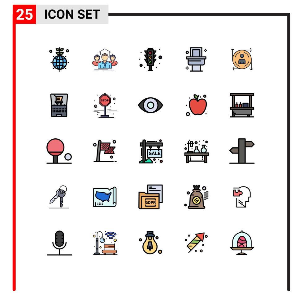 moderne ensemble de 25 rempli ligne plat couleurs et symboles tel comme attribution pièce réunion une baignoire circulation signal modifiable vecteur conception éléments