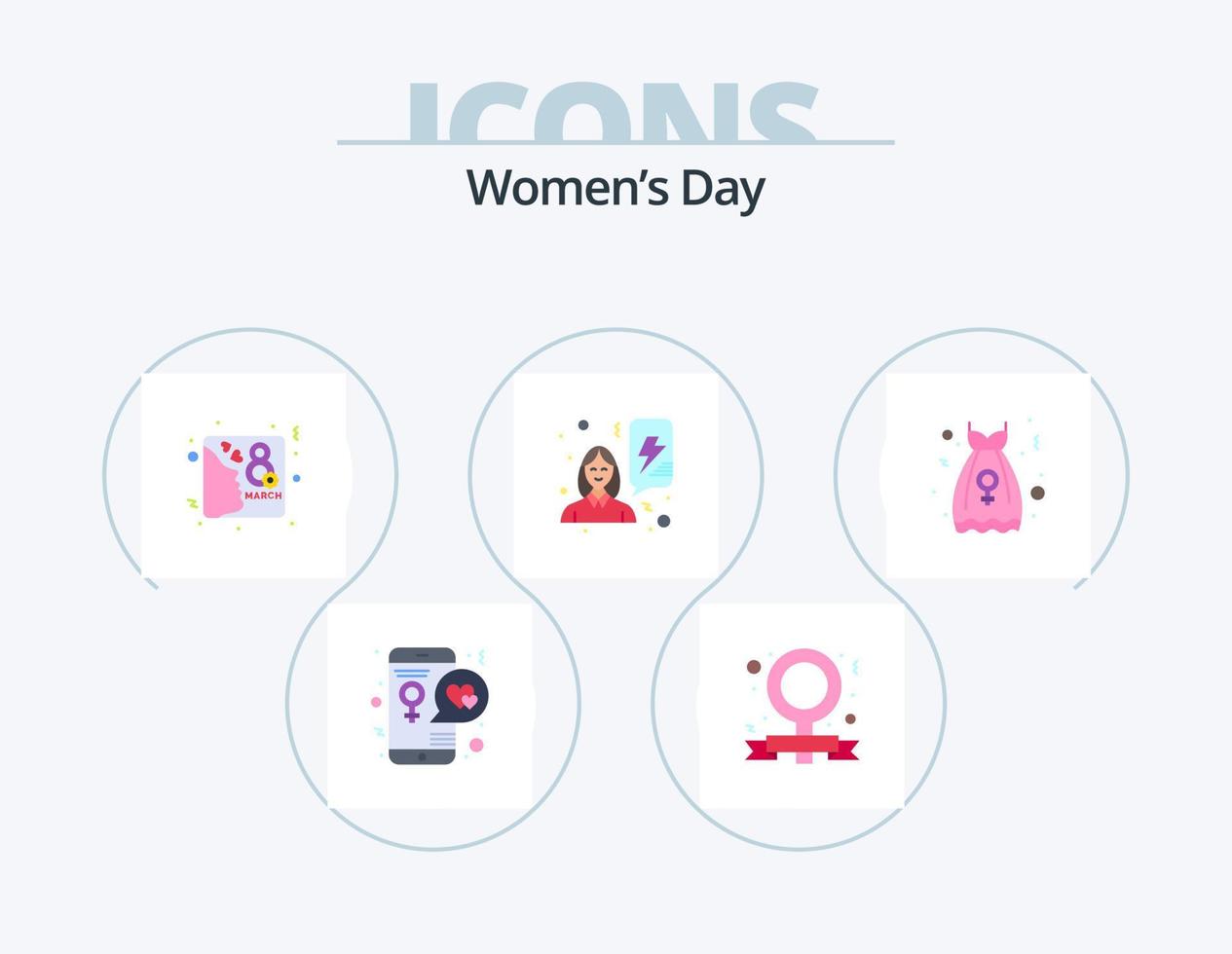 aux femmes journée plat icône pack 5 icône conception. célébrer. pouvoir. féminisme. féminisme. femelle vecteur