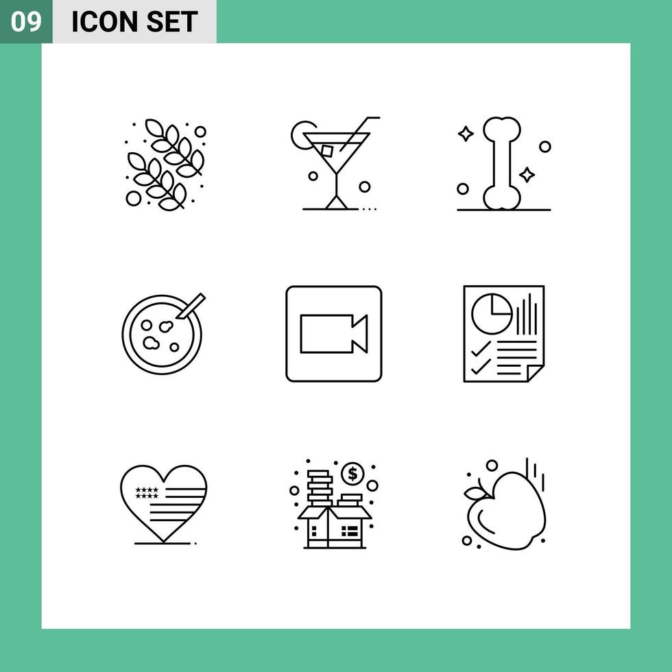 mobile interface contour ensemble de 9 pictogrammes de bars record OS caméra une analyse modifiable vecteur conception éléments