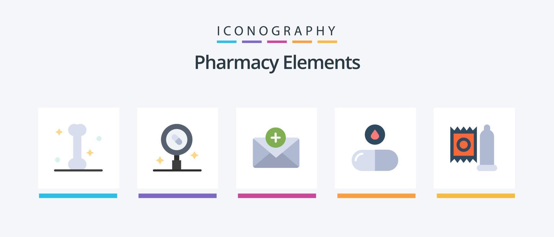 pharmacie éléments plat 5 icône pack comprenant médical. préservatif. médical. pilules. tablette. Créatif Icônes conception vecteur