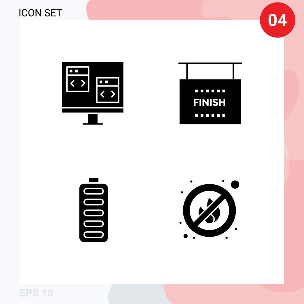 4 solide glyphe concept pour sites Internet mobile et applications app accumulateur développer terminer mise en charge modifiable vecteur conception éléments