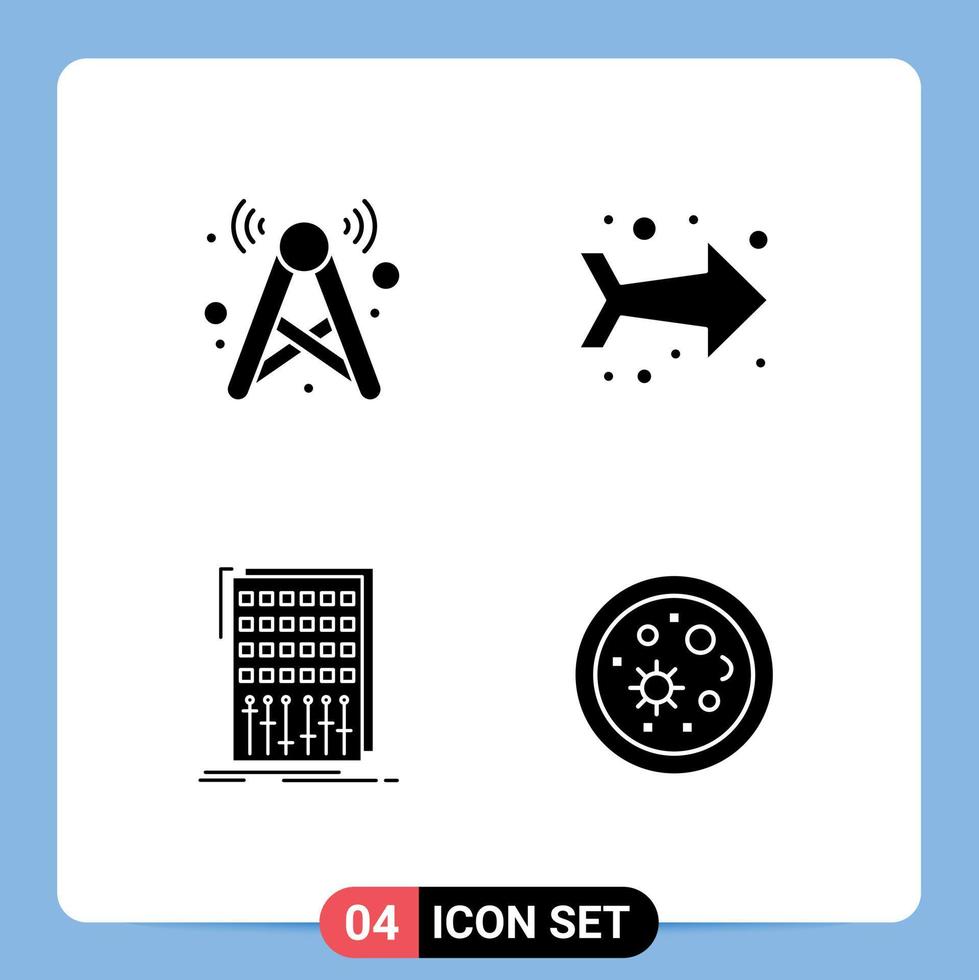 groupe de 4 solide glyphes panneaux et symboles pour la tour contrôle réseau la gauche mixer modifiable vecteur conception éléments