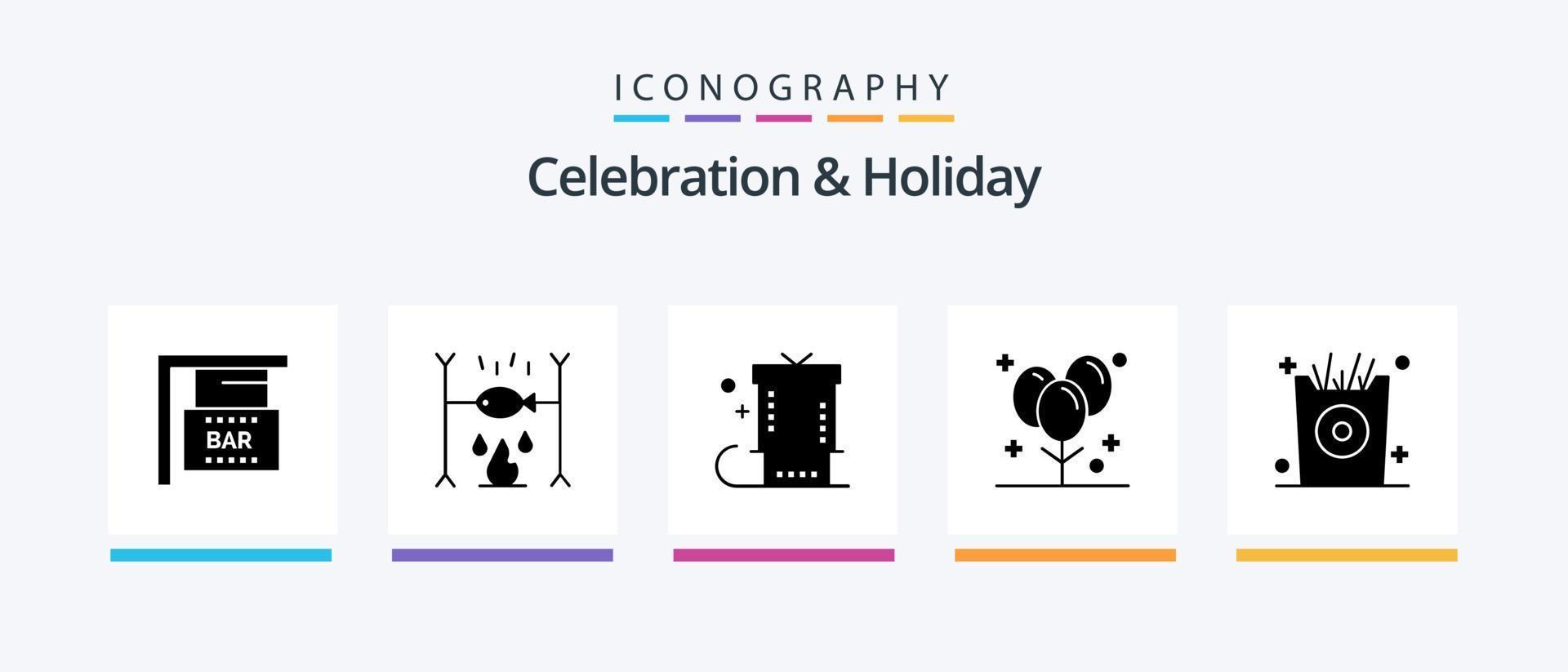 fête et vacances glyphe 5 icône pack comprenant frites. vacances. Noël. décoration. des ballons. Créatif Icônes conception vecteur
